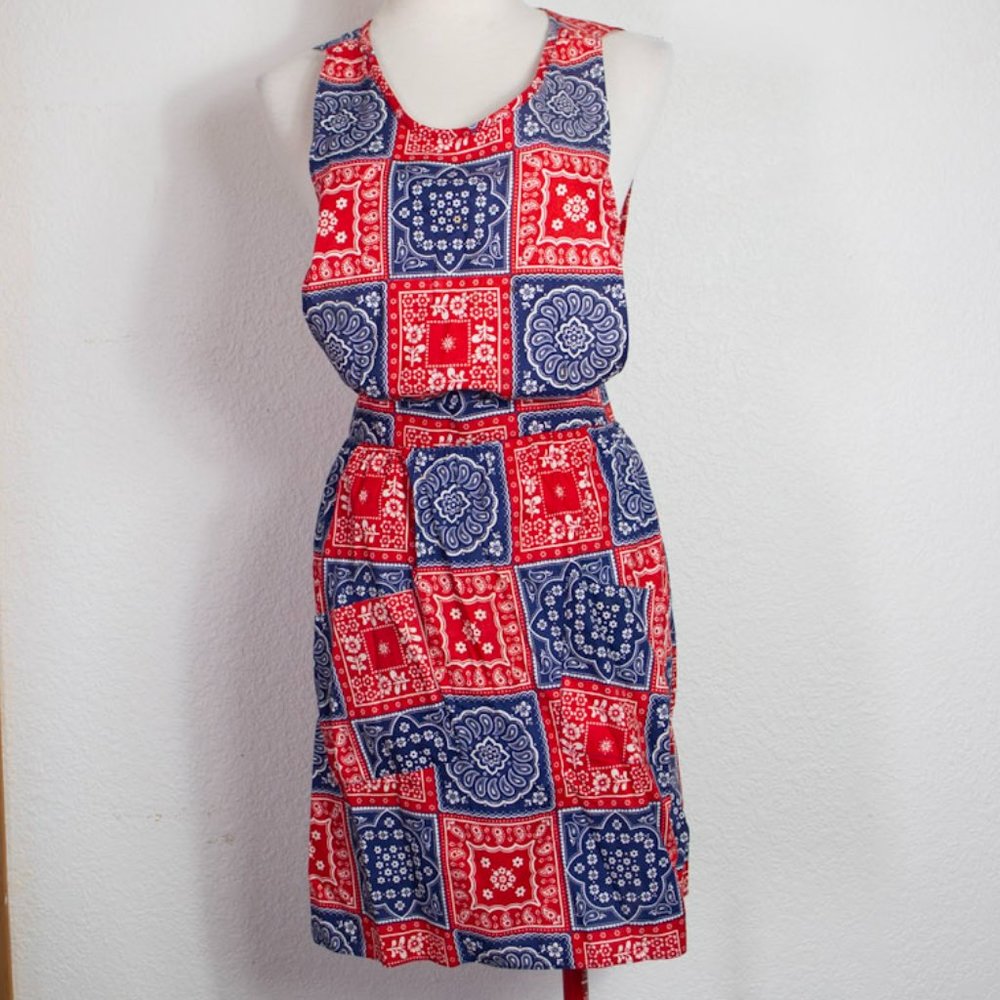 Vintage Red White & Blue Bandana Handkerchief Apron